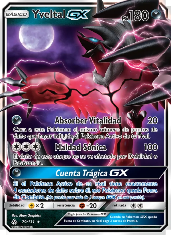 Carta Yveltal GX de la expansión Luz Prohibida, número 79/131