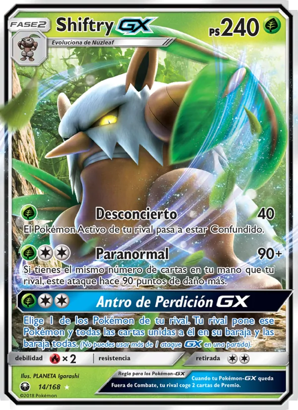 Carta Shiftry GX de la expansión Tormenta Celestial, número 14/168