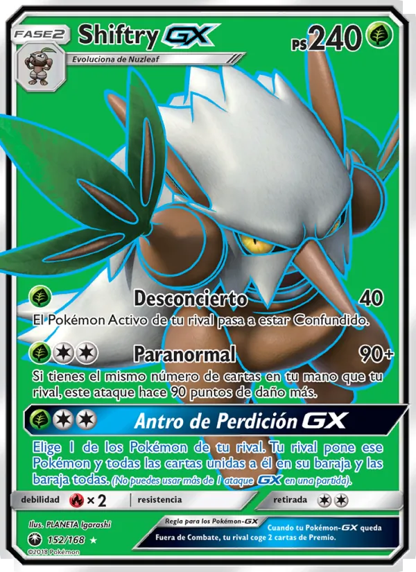 Carta Shiftry GX de la expansión Tormenta Celestial, número 152/168