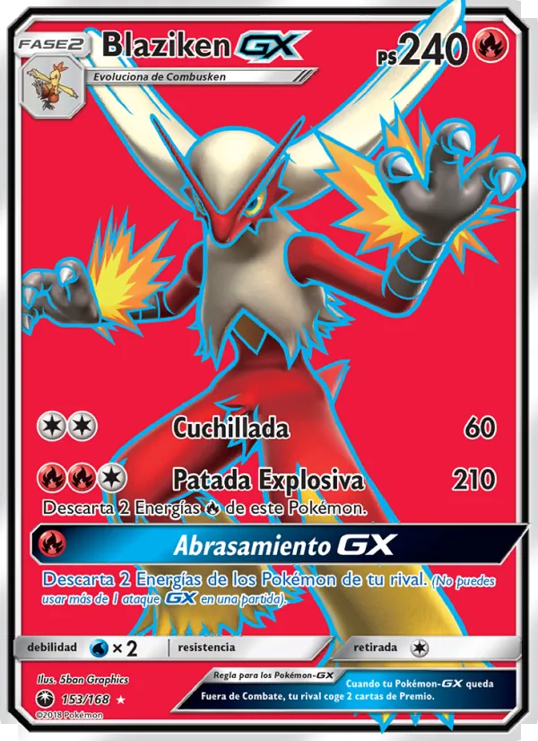 Carta Blaziken GX de la expansión Tormenta Celestial, número 153/168
