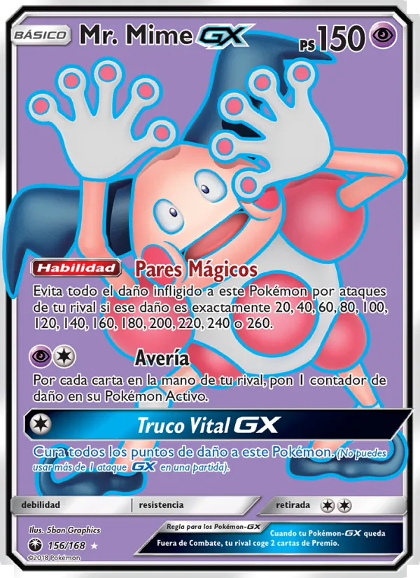 Carta Mr. Mime GX de la expansión Tormenta Celestial, número 156/168