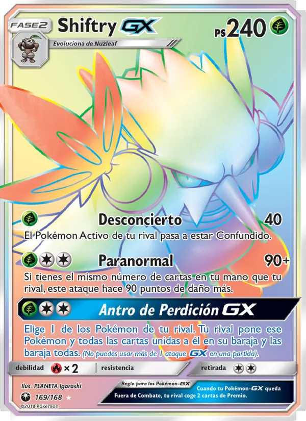 Carta Shiftry GX de la expansión Tormenta Celestial, número 169/168