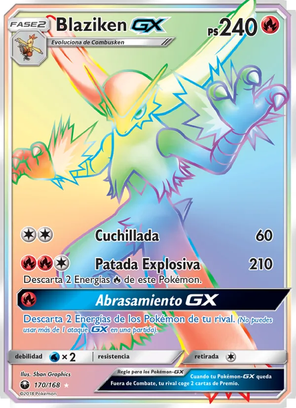 Carta Blaziken GX de la expansión Tormenta Celestial, número 170/168