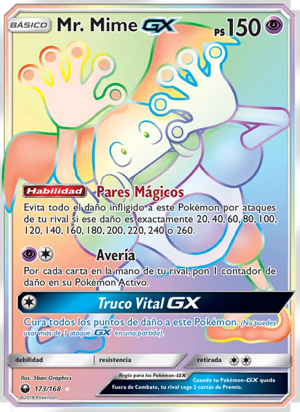 Carta Mr. Mime GX de la expansión Tormenta Celestial, número 173/168