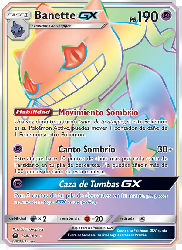 Carta Banette GX de la expansión Tormenta Celestial, número 174/168
