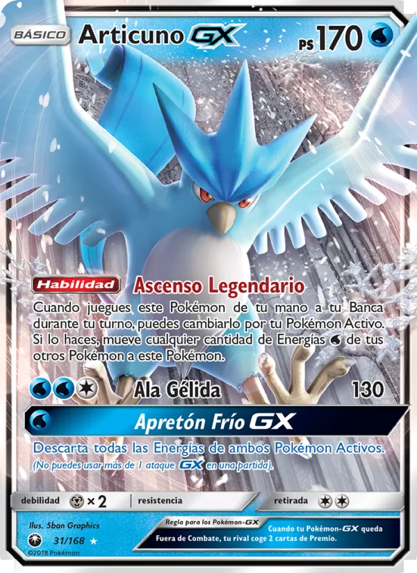 Carta Articuno GX de la expansión Tormenta Celestial, número 31/168