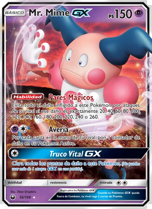 Carta Mr. Mime GX de la expansión Tormenta Celestial, número 56/168