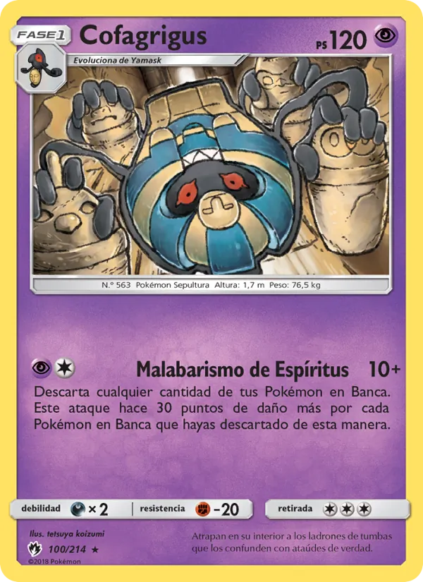Carta Cofagrigus de la expansión Truenos Perdidos, número 100/214