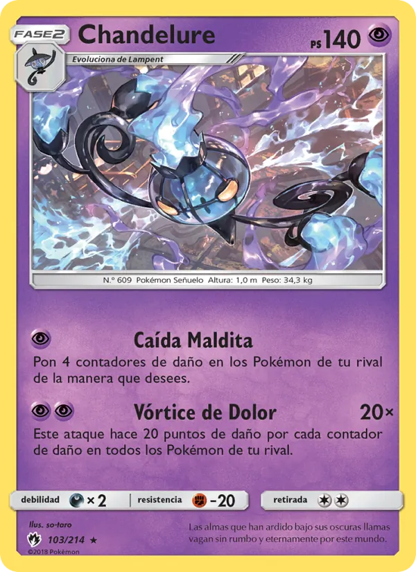 Carta Chandelure de la expansión Truenos Perdidos, número 103/214