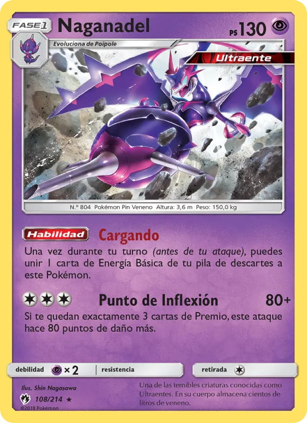 Carta Naganadel de la expansión Truenos Perdidos, número 108/214