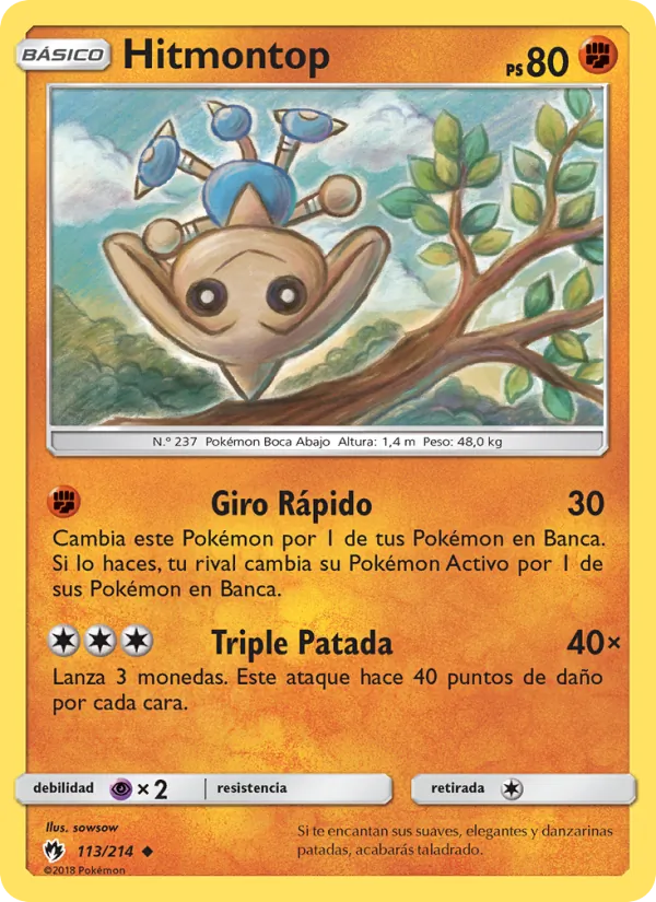 Carta Hitmontop de la expansión Truenos Perdidos, número 113/214