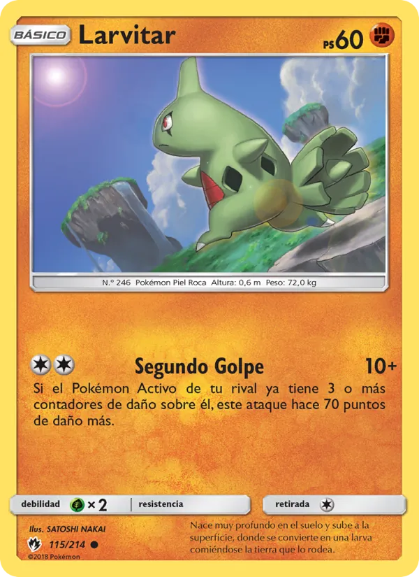Carta Larvitar de la expansión Truenos Perdidos, número 115/214