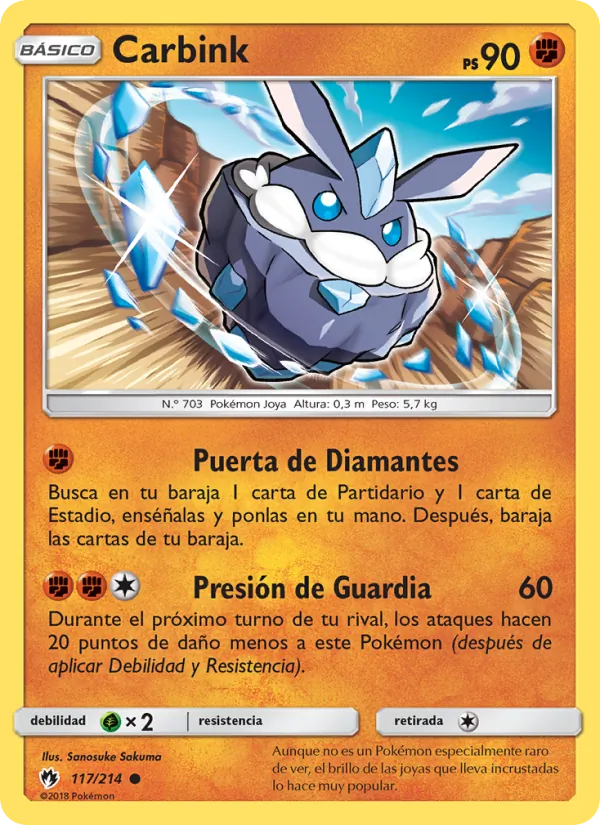 Carta Carbink de la expansión Truenos Perdidos, número 117/214