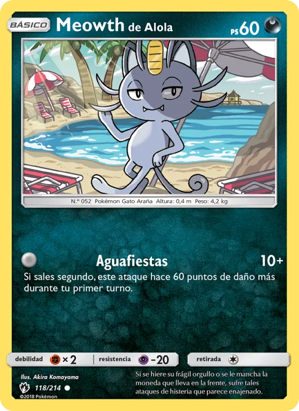 Carta Meowth de Alola de la expansión Truenos Perdidos, número 118/214