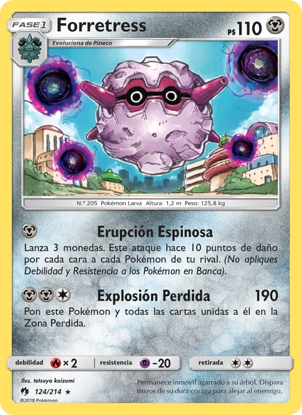 Carta Forretress de la expansión Truenos Perdidos, número 124/214