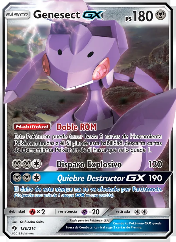 Carta Genesect GX de la expansión Truenos Perdidos, número 130/214