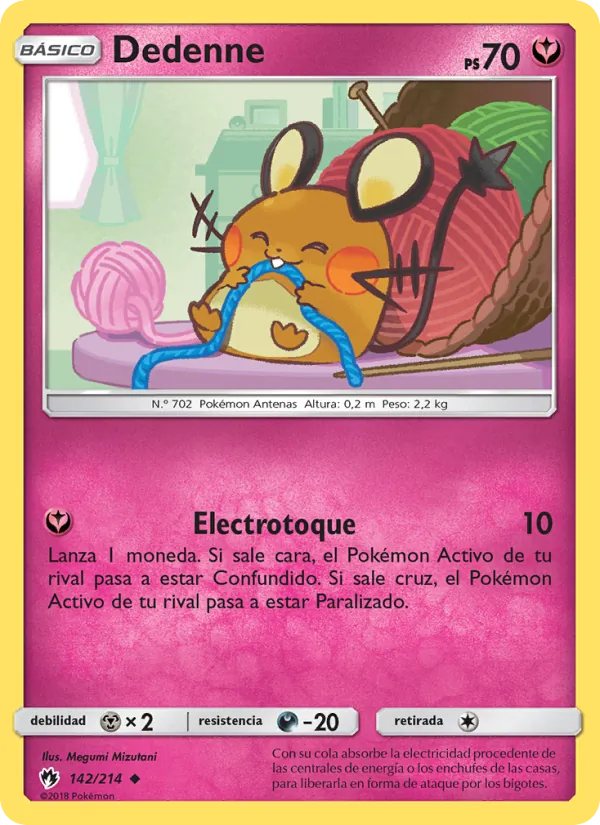 Carta Dedenne de la expansión Truenos Perdidos, número 142/214