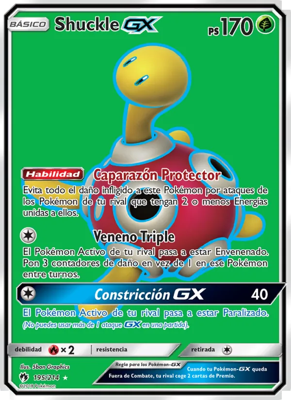 Carta Shuckle GX de la expansión Truenos Perdidos, número 195/214