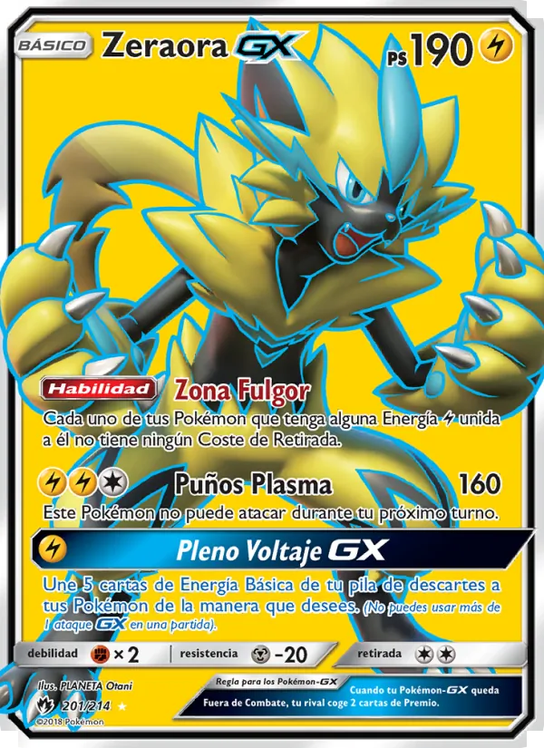 Carta Zeraora GX de la expansión Truenos Perdidos, número 201/214