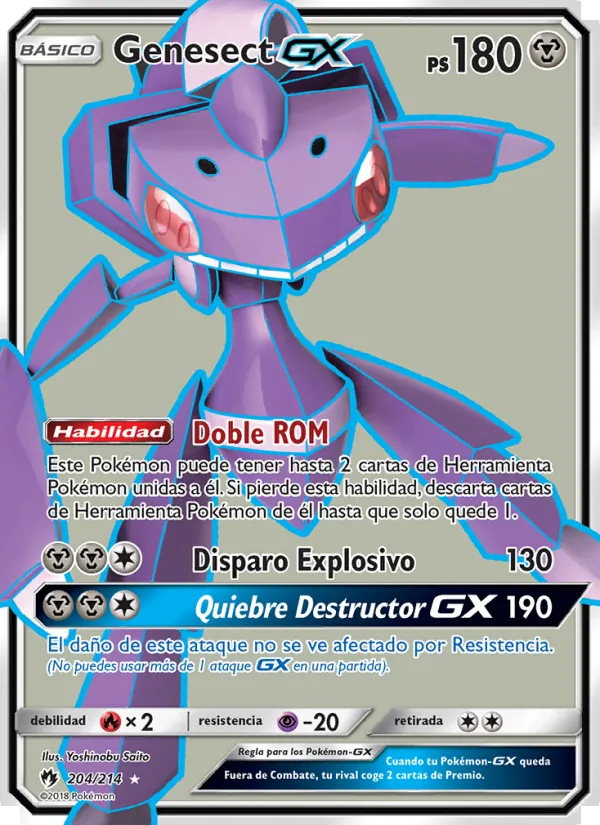 Carta Genesect GX de la expansión Truenos Perdidos, número 204/214