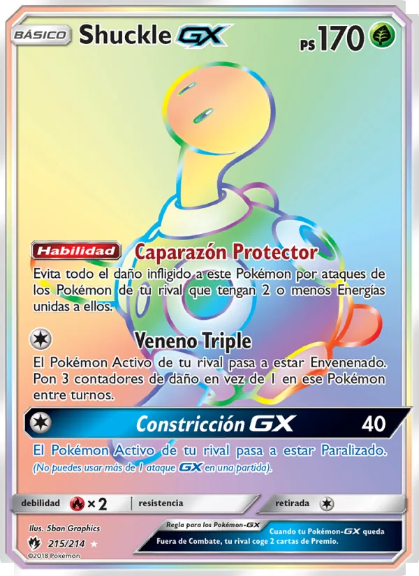 Carta Shuckle GX de la expansión Truenos Perdidos, número 215/214