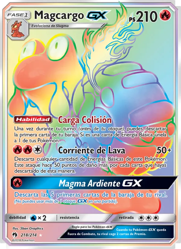 Carta Magcargo GX de la expansión Truenos Perdidos, número 218/214