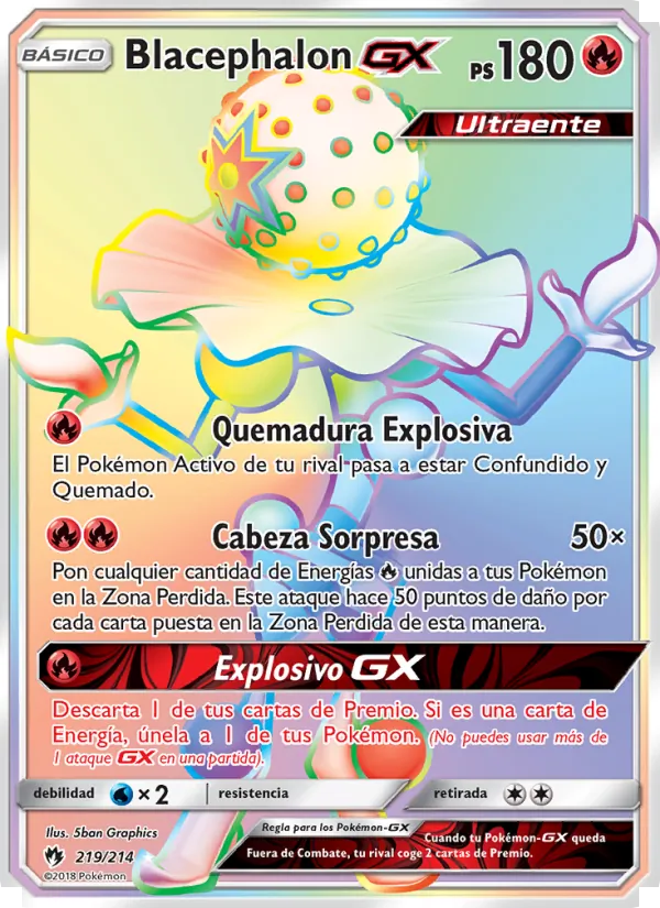 Carta Blacephalon GX de la expansión Truenos Perdidos, número 219/214