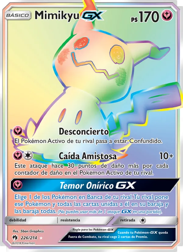 Carta Mimikyu GX de la expansión Truenos Perdidos, número 226/214