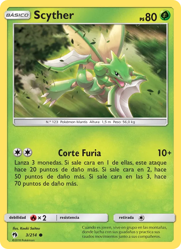 Carta Scyther de la expansión Truenos Perdidos, número 3/214