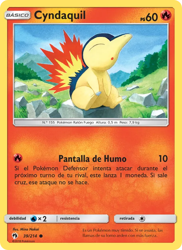 Carta Cyndaquil de la expansión Truenos Perdidos, número 39/214