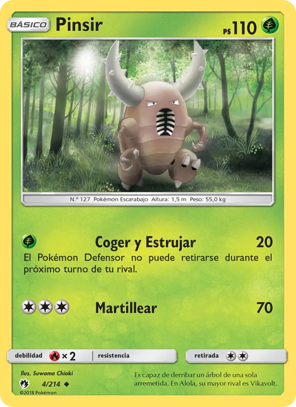 Carta Pinsir de la expansión Truenos Perdidos, número 4/214
