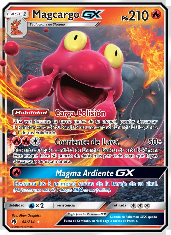 Carta Magcargo GX de la expansión Truenos Perdidos, número 44/214