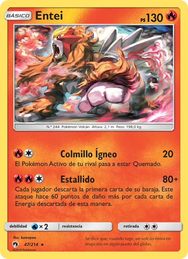 Carta Entei de la expansión Truenos Perdidos, número 47/214