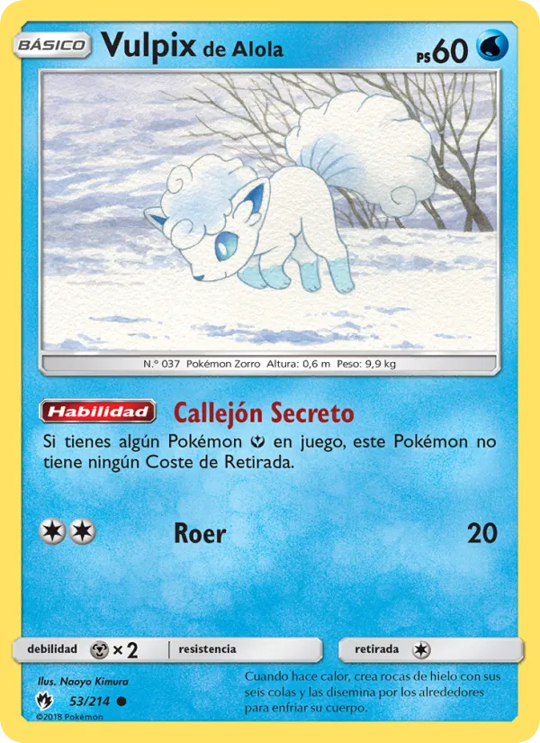 Carta Vulpix de Alola de la expansión Truenos Perdidos, número 53/214