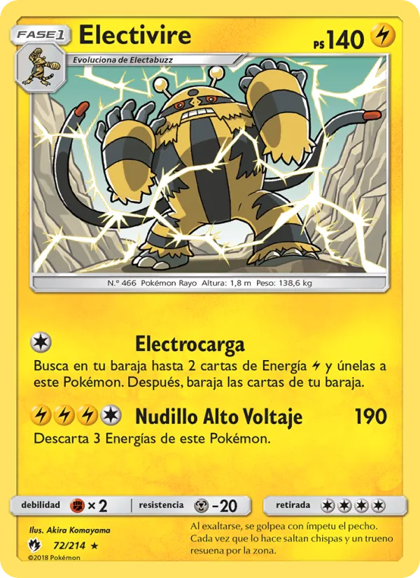 Carta Electivire de la expansión Truenos Perdidos, número 72/214