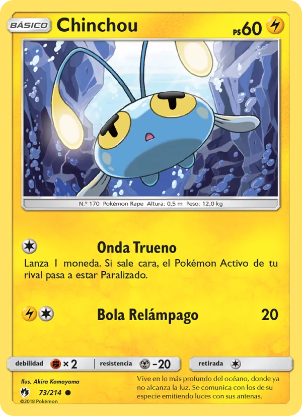 Carta Chinchou de la expansión Truenos Perdidos, número 73/214