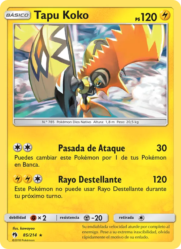 Carta Tapu Koko de la expansión Truenos Perdidos, número 85/214