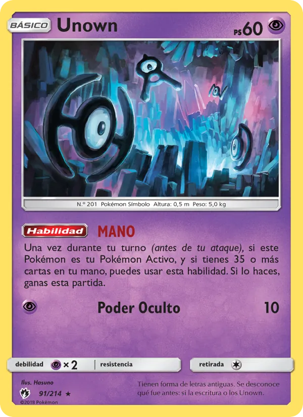 Carta Unown de la expansión Truenos Perdidos, número 91/214