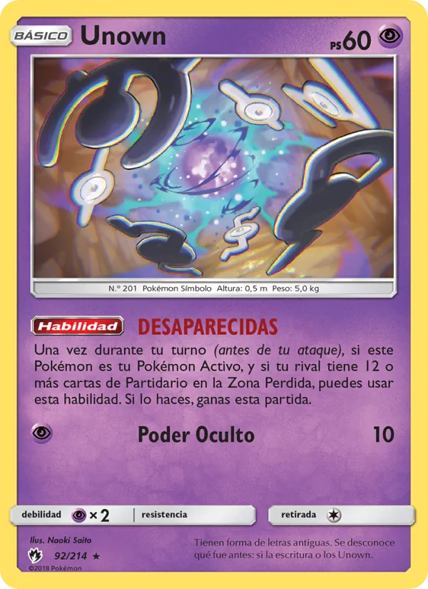 Carta Unown de la expansión Truenos Perdidos, número 92/214