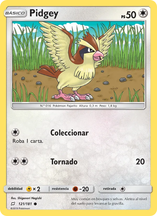 Carta Pidgey de la expansión Union de Aliados, número 121/181