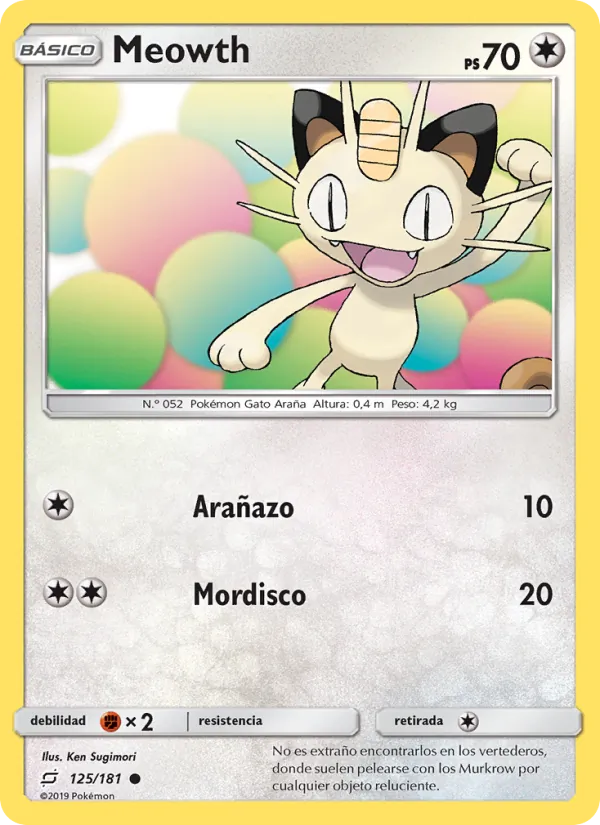 Carta Meowth de la expansión Union de Aliados, número 125/181