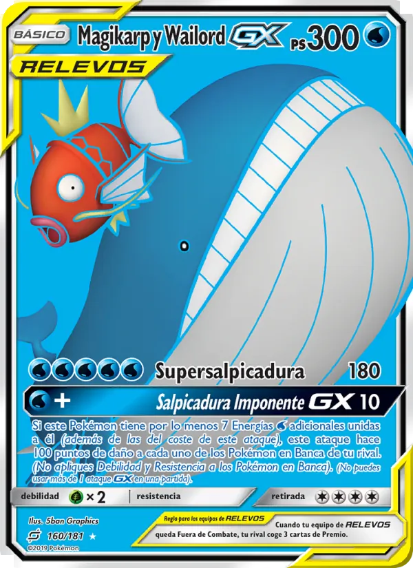 Carta Magikarp y Wailord GX de la expansión Union de Aliados, número 160/181