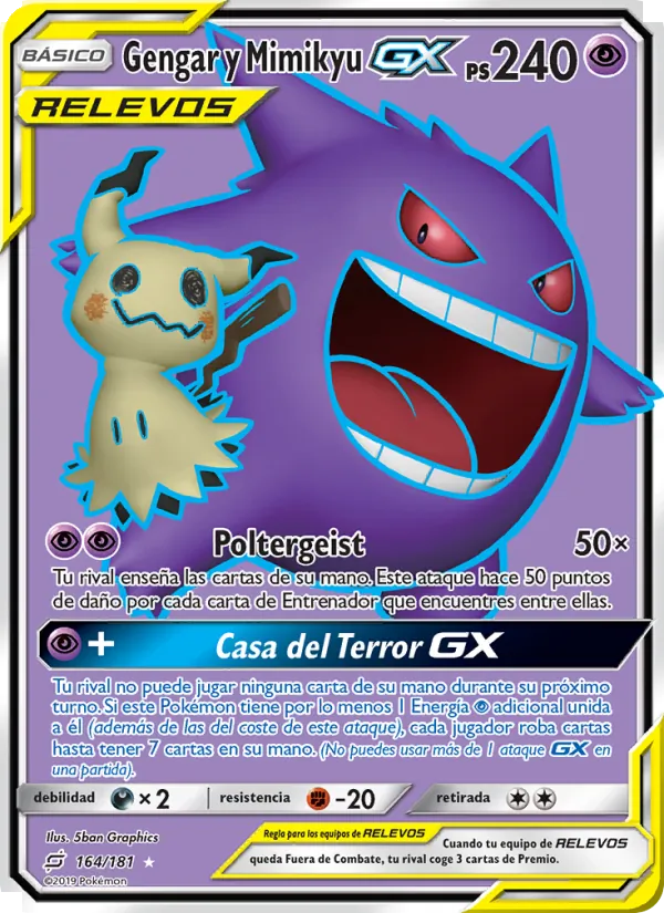Carta Gengar y Mimikyu GX de la expansión Union de Aliados, número 164/181