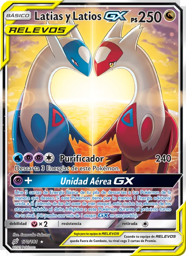 Carta Latias y Latios GX de la expansión Union de Aliados, número 170/181