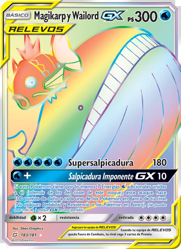 Carta Magikarp y Wailord GX de la expansión Union de Aliados, número 183/181
