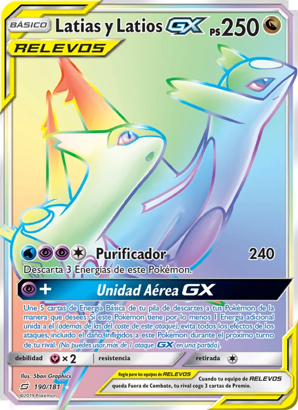 Carta Latias y Latios GX de la expansión Union de Aliados, número 190/181