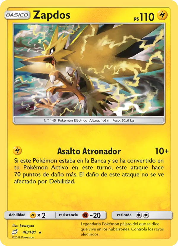 Carta Zapdos de la expansión Union de Aliados, número 40/181