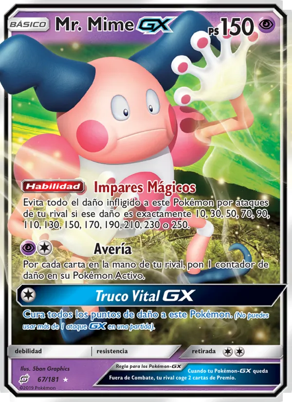 Carta Mr. Mime GX de la expansión Union de Aliados, número 67/181