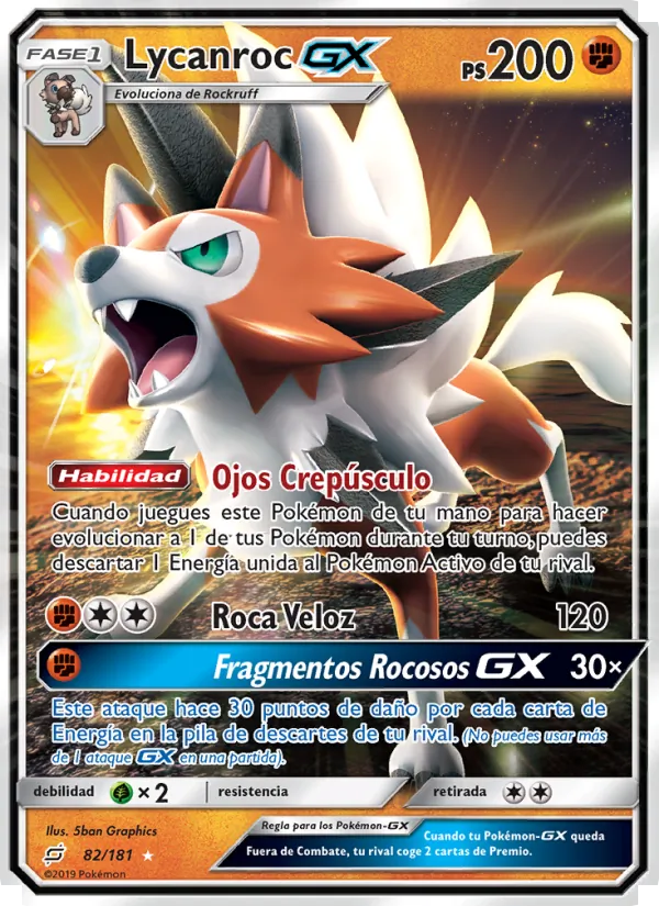 Carta Lycanroc GX de la expansión Union de Aliados, número 82/181