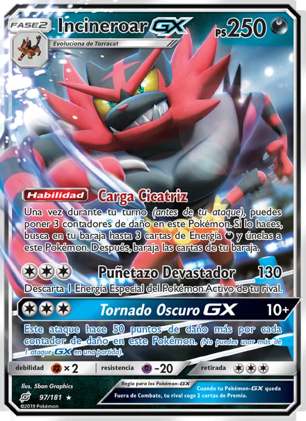 Carta Incineroar GX de la expansión Union de Aliados, número 97/181